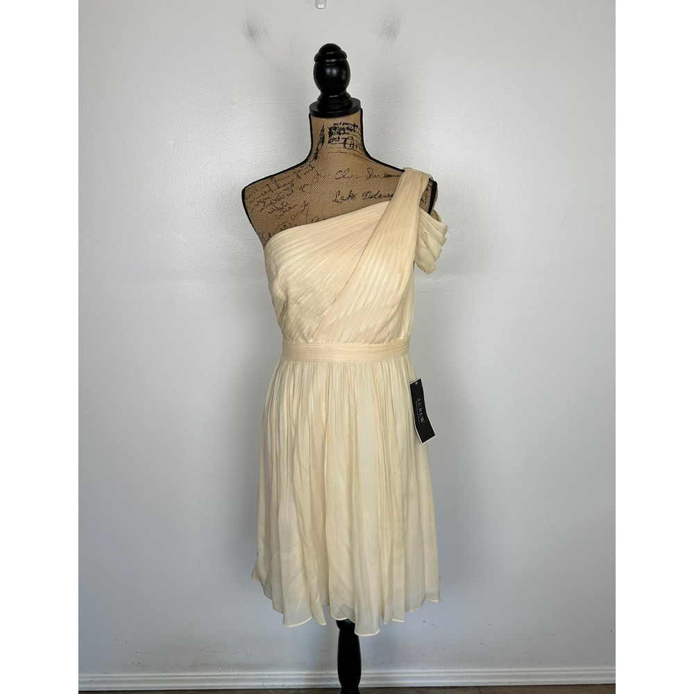 J.Crew One Shoulder Silk Chiffon Mini 4 Dress Cream Champagne Pleated Romantic